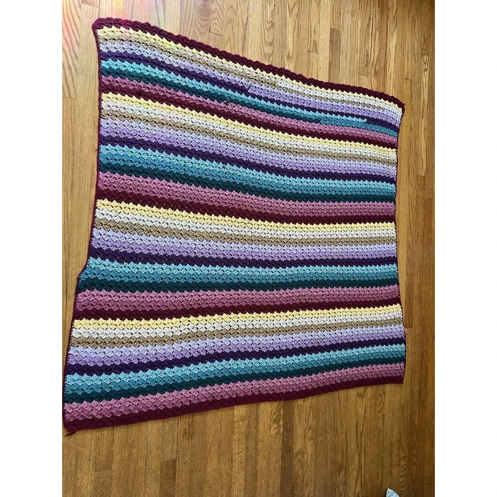 Handmade Crochet Afghan Throw Blanket Striped Multicolor 50x60